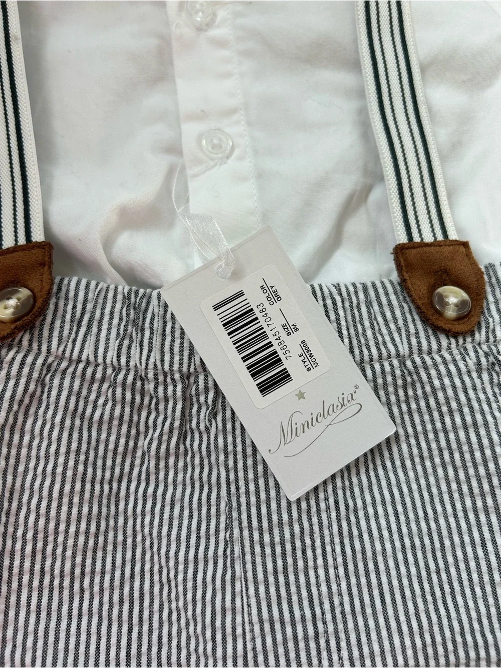 Miniclasix Boys Formal Outfit White Button Down Shirt Seersucker Shorts NWT